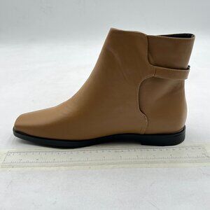 Light Brown Women Low Heel Back Strap Buckle Ankle Boots Square Toe Ladies Boots